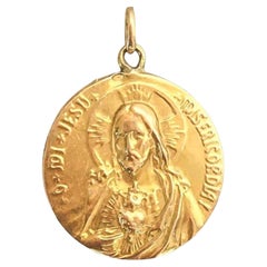 Antique 14K Gold Sacred Heart Christ Medal Charm Pendant