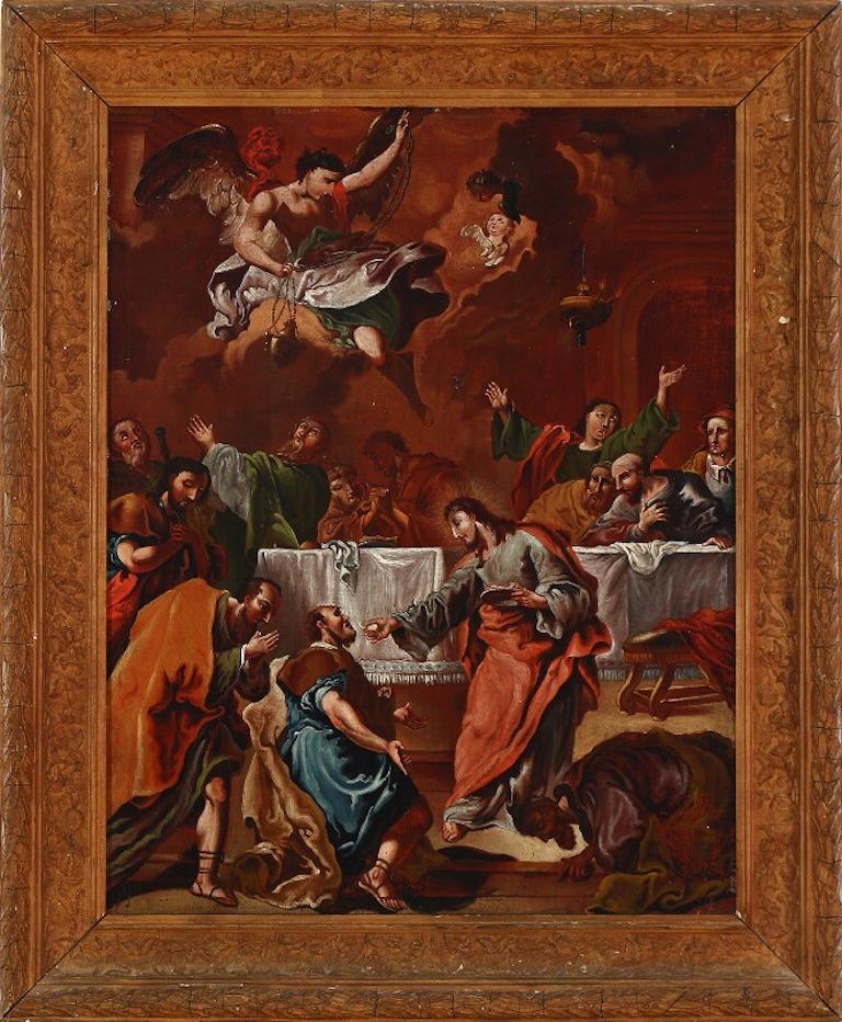 Scène religieuse avec le Christ et ses disciples, 18e siècle Bon état - En vente à Virum, DK