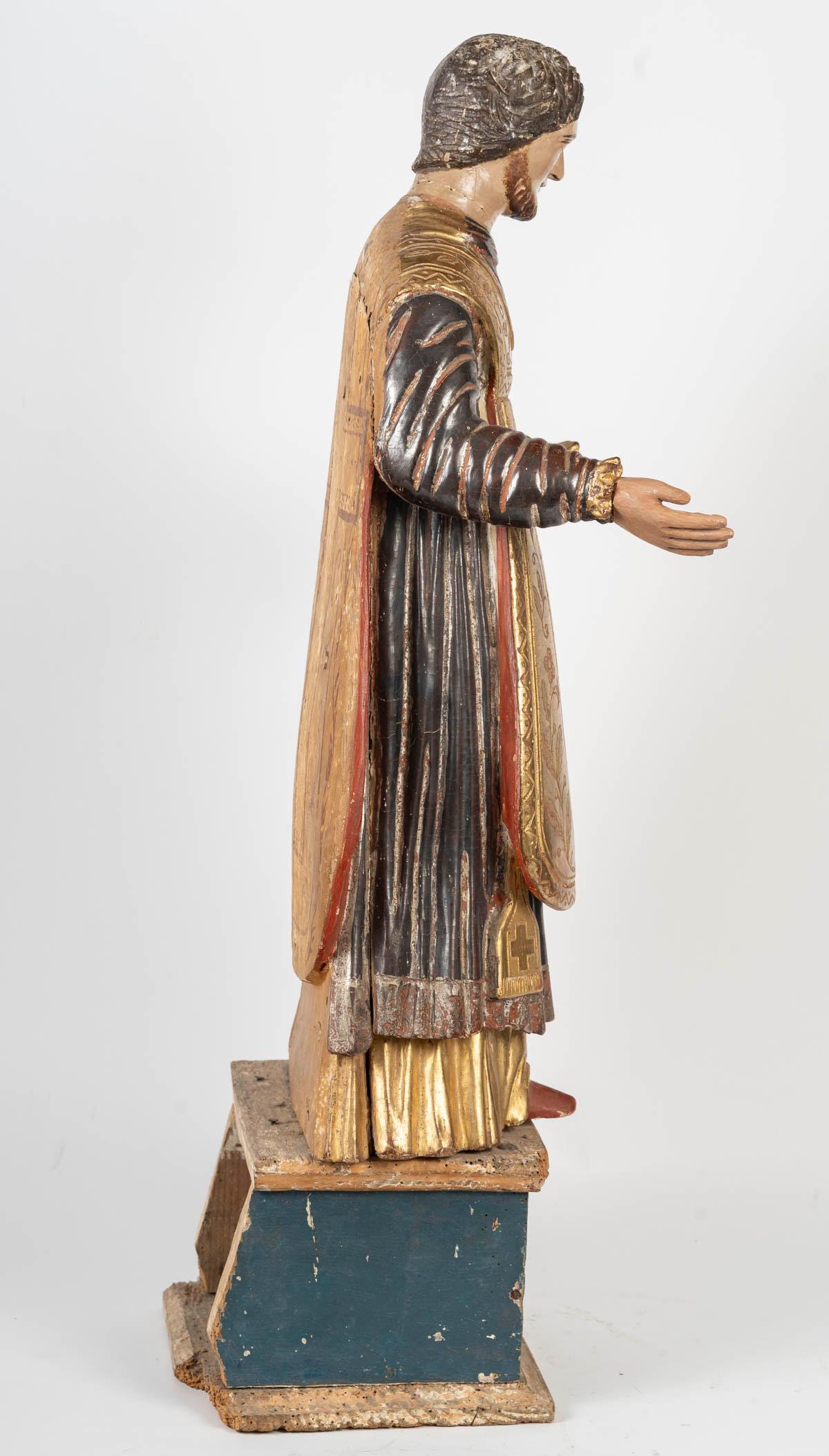 Polychromé Sculpture religieuse en bois sculpté et polychromé, 19e siècle. en vente