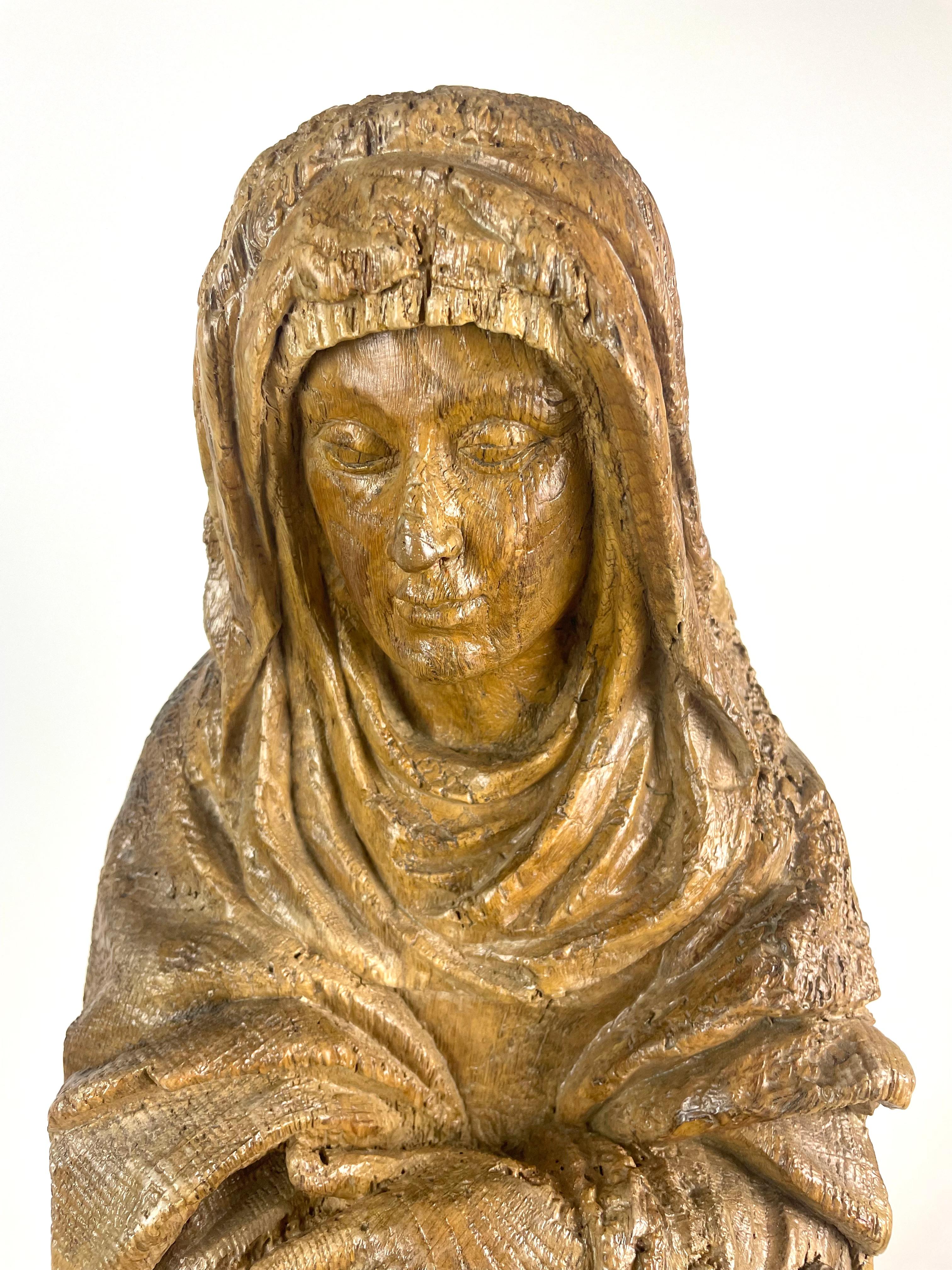 French Religious Sculpture of Saint in Carved Natural Wood, Late 17th Early 18th France For Sale