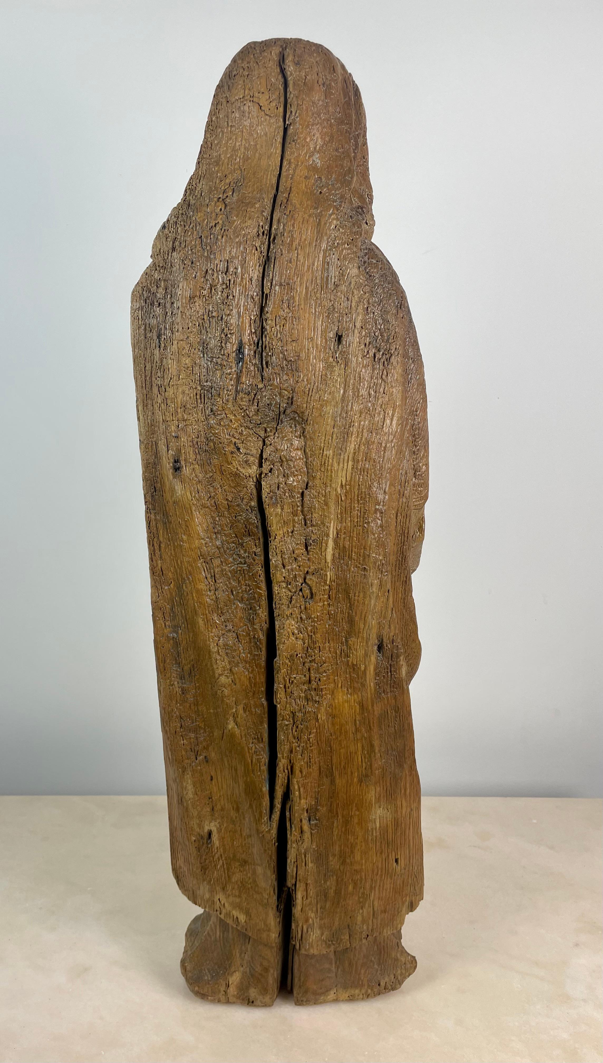 18th Century Religious Sculpture of Saint in Carved Natural Wood, Late 17th Early 18th France For Sale