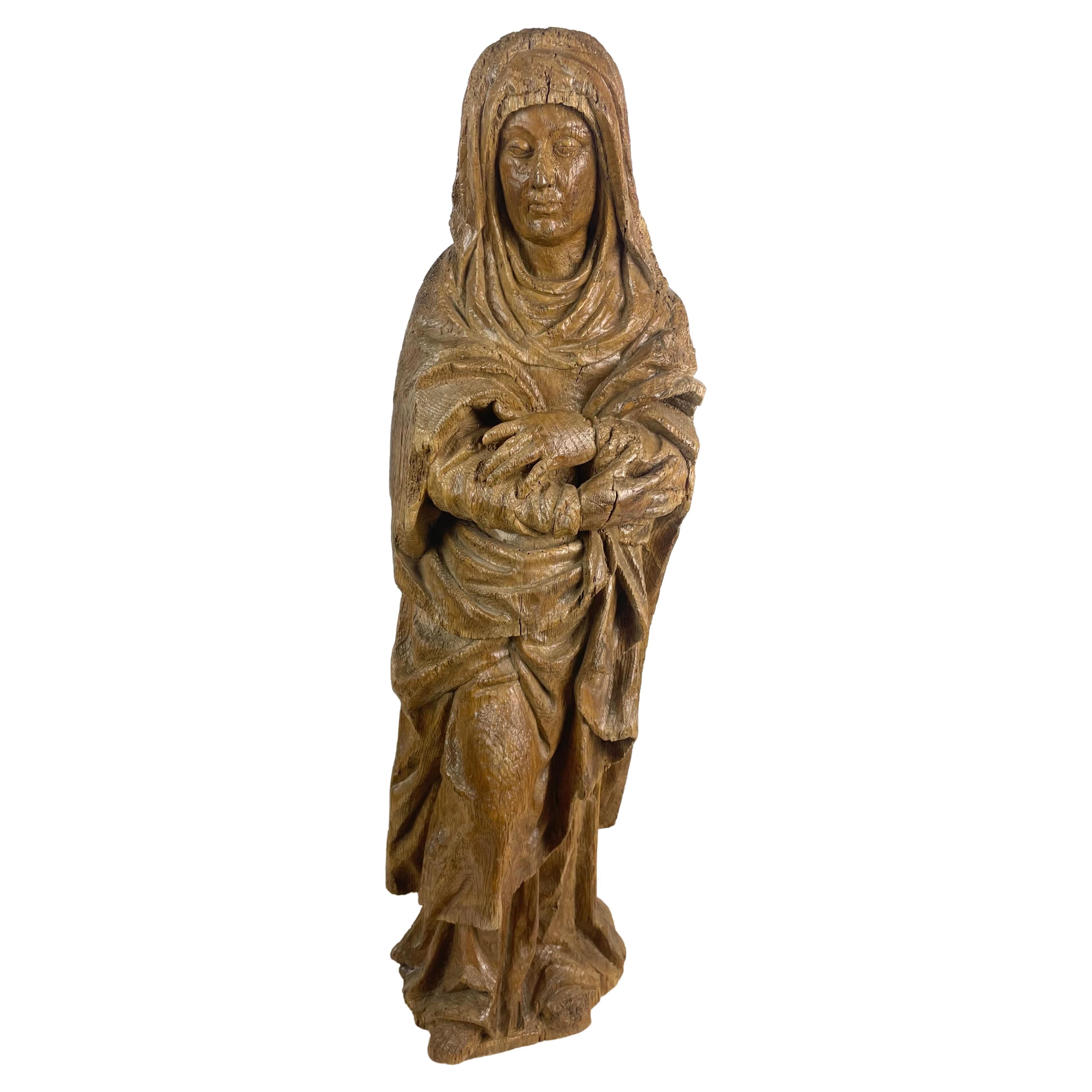 Religious Sculpture of Saint in Carved Natural Wood, Late 17th Early 18th France For Sale