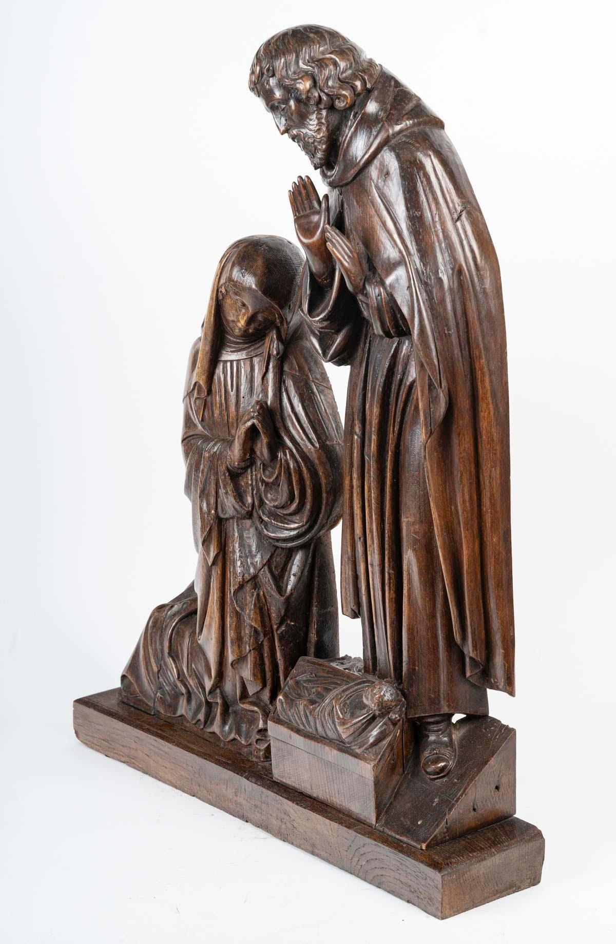 Religious Sculpture Representing the Nativity, Carved Wood from the 16th Century In Good Condition For Sale In Saint-Ouen, FR