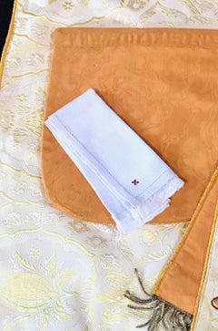 Religious Textile Four-Piece Cream and Gold Brocade Altar Vestment Set