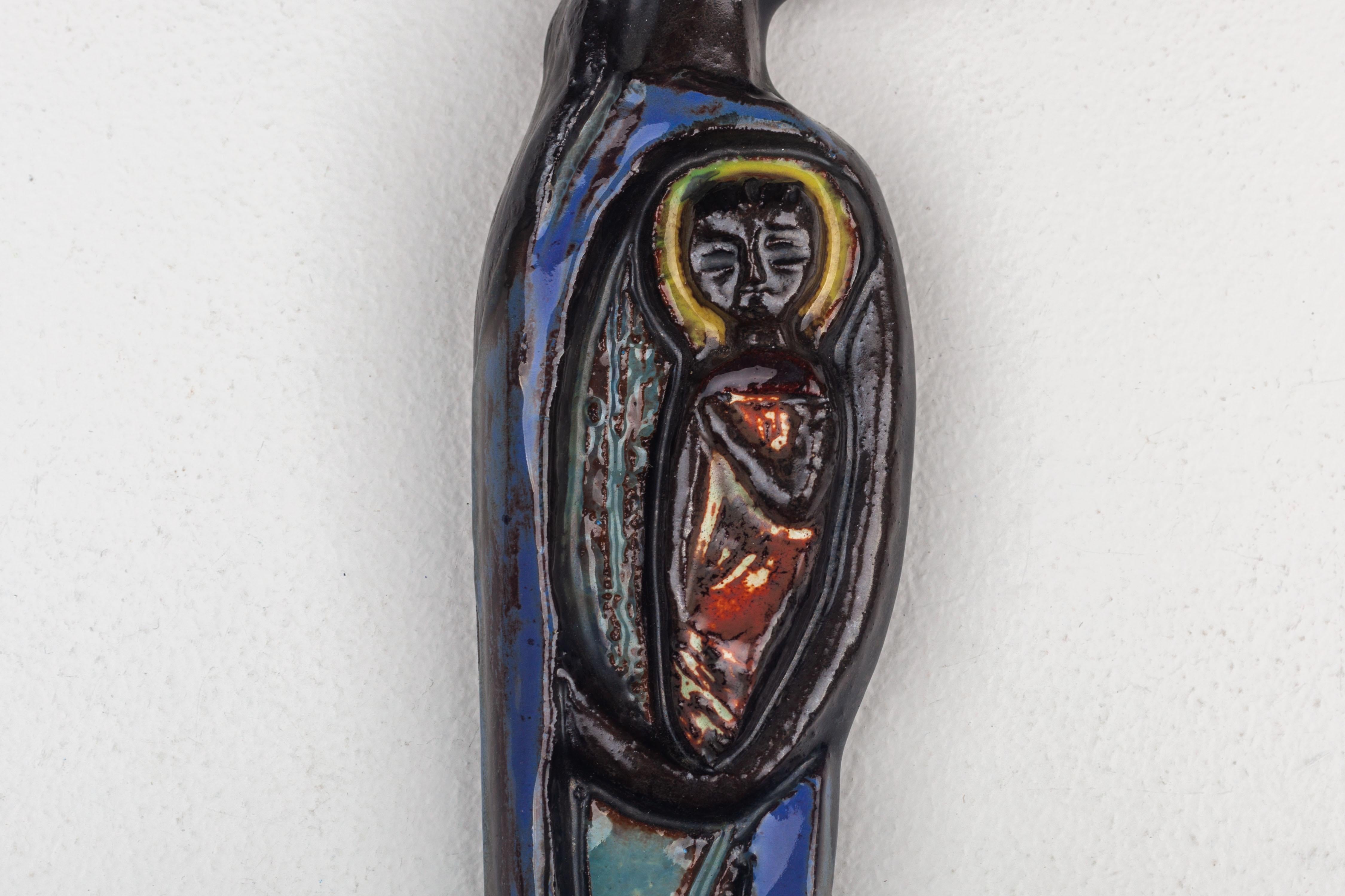 Mid-Century Modern Ceramic Wall Art of Virgin Mary with Child For Sale 6
