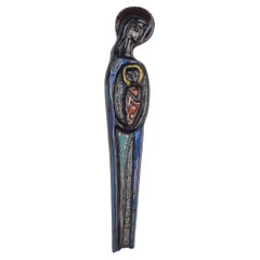 Mid-Century Modern Ceramic Wall Art of Virgin Mary with Child