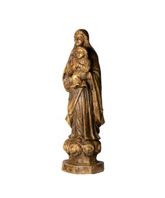 Religious Wood Statue of Our Lady and Child, 20th Century