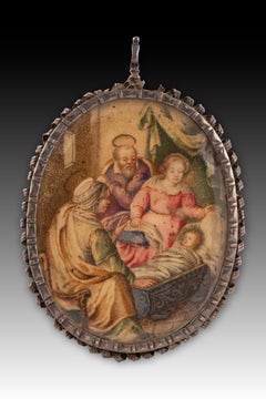 Reliquary medallion. Silver, glass, etc. Spanish school, 17th century.