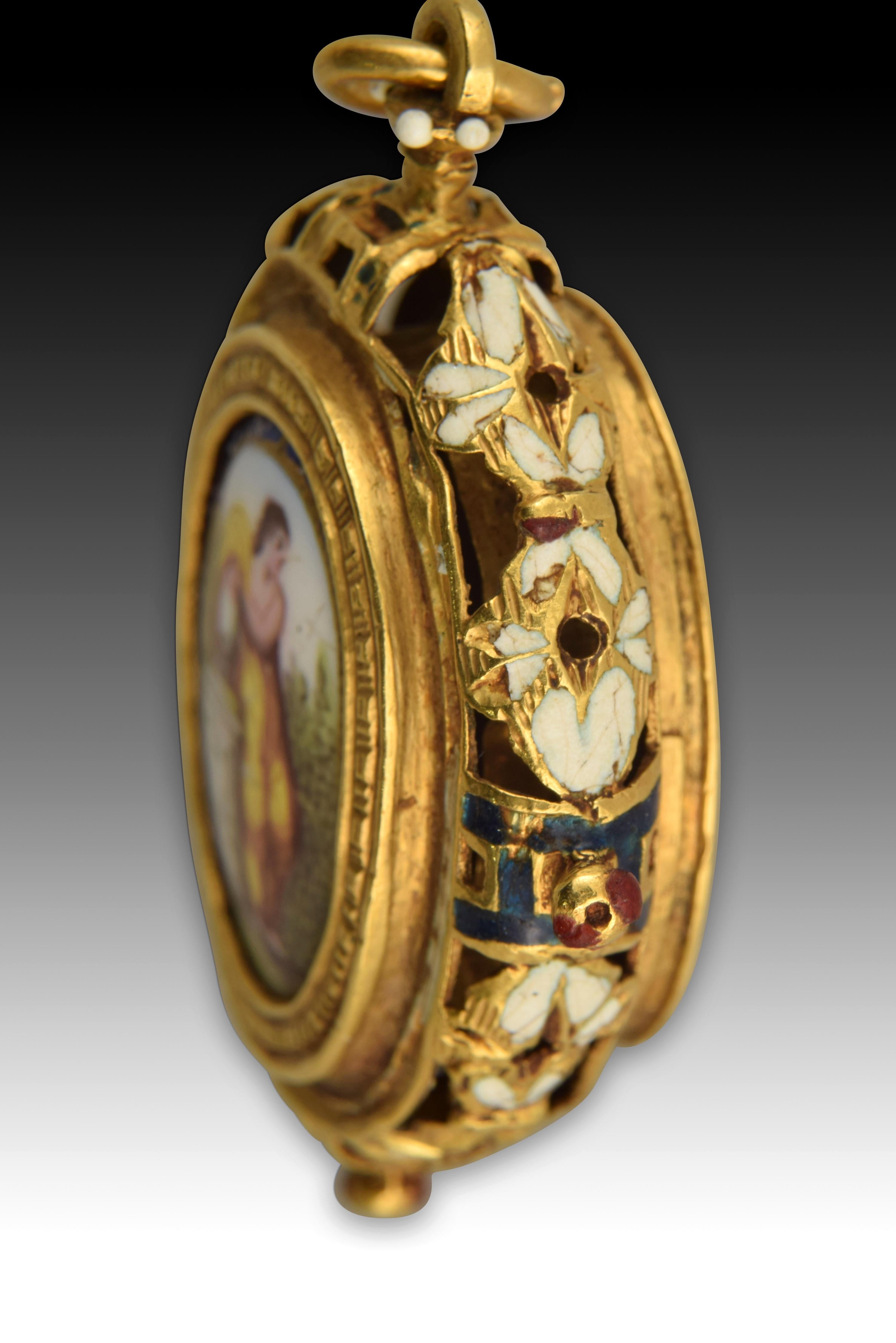 Reliquary Pendant, Gold, Enamel, 17th-18th Centuries In Fair Condition In Madrid, ES