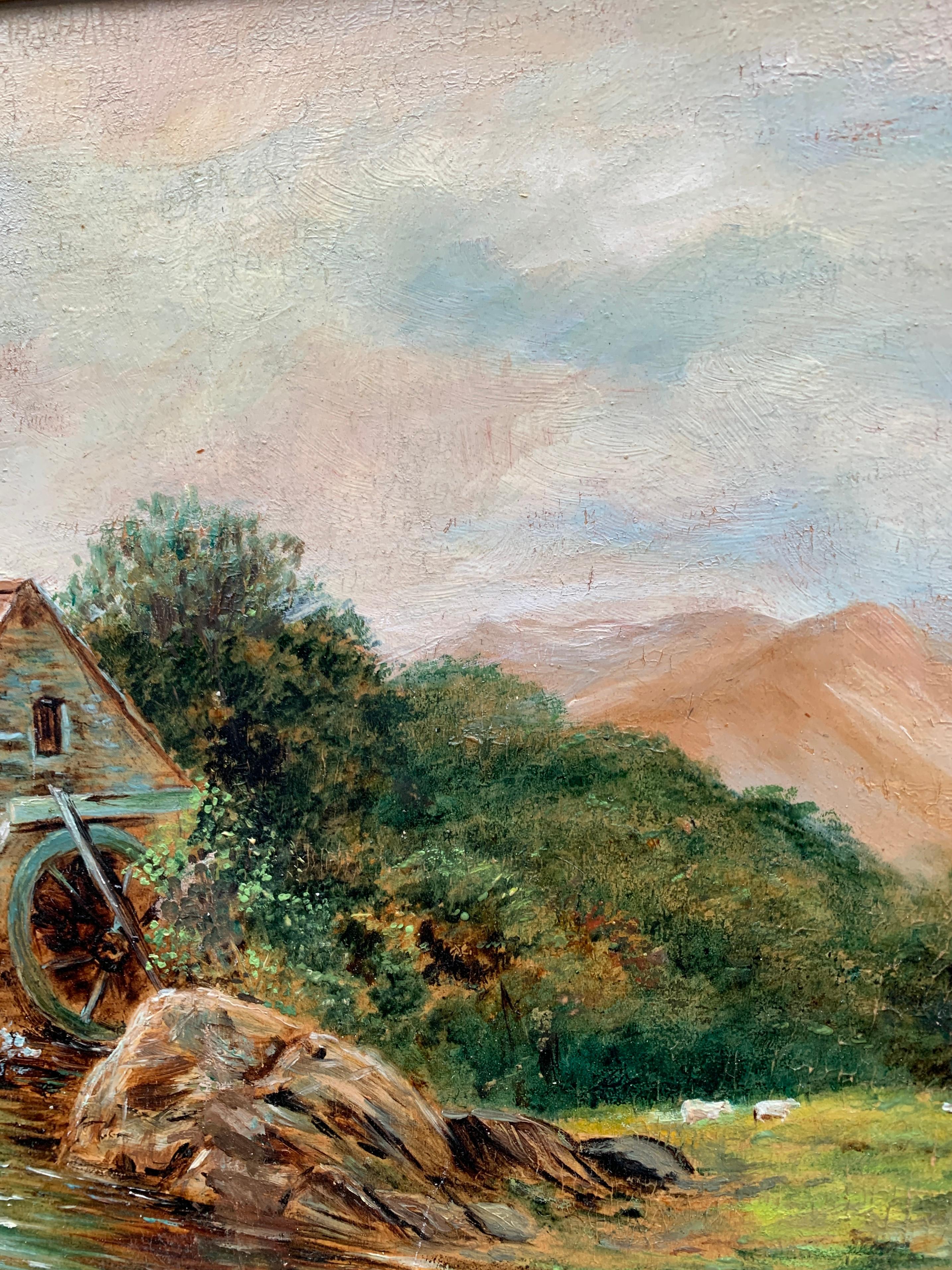 R. Ellis

Englische Landschaft des späten 19. Jahrhunderts mit einer Wassermühle an einem Bach

Original-Rahmen

Öle auf Karte

Signiert und datiert auf der Rückseite und unten rechts. 

Ellis war ein Landschaftsmaler, der in der zweiten Hälfte des