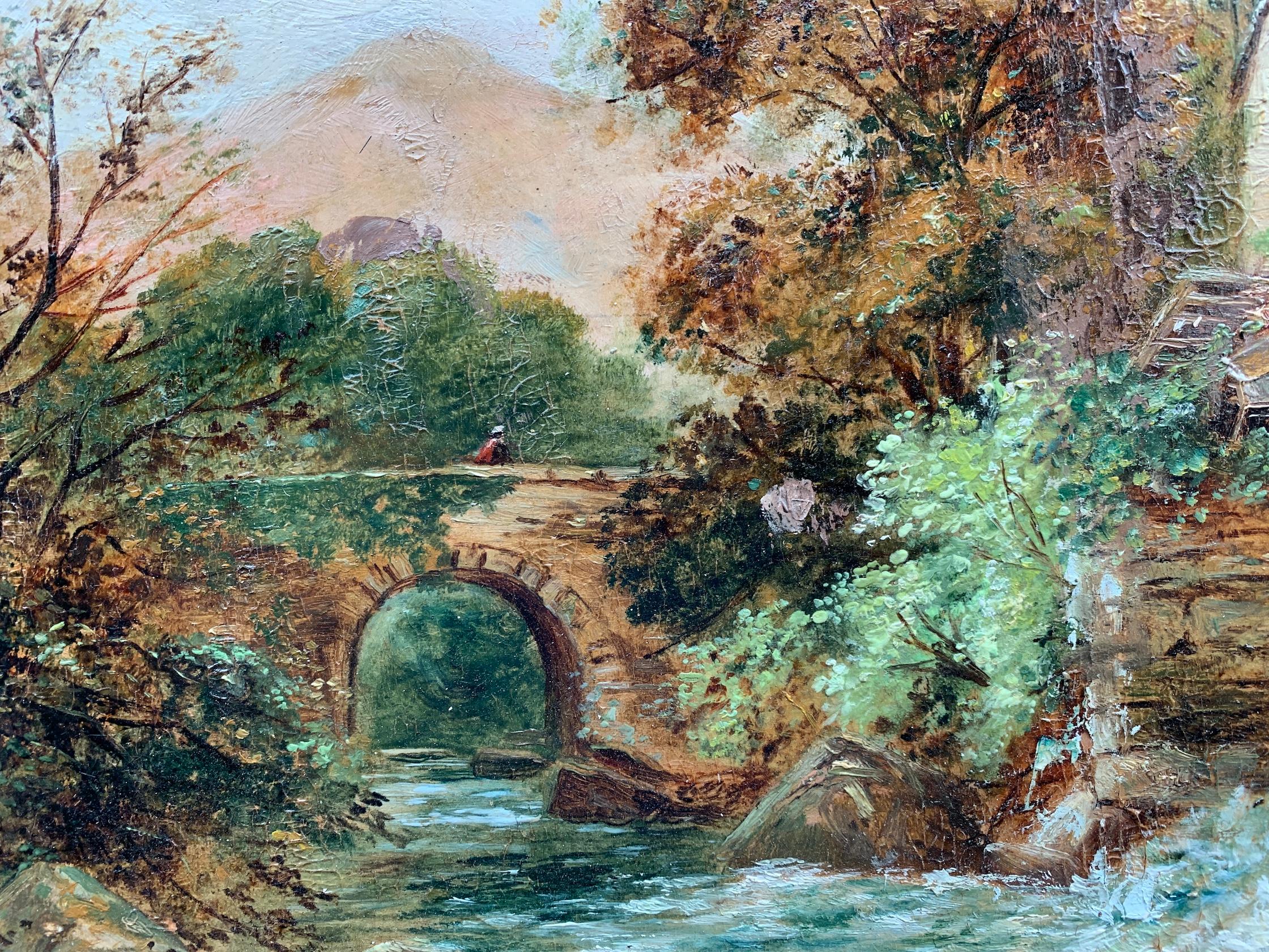R.Ellis

English late 19th-century landscape of a Watermill by a Stream and a bridge.

Original frame

oils on card

Signed and dated on the reverse and lower right. 

Ellis was a landscape painter active in England during the latter part of the
