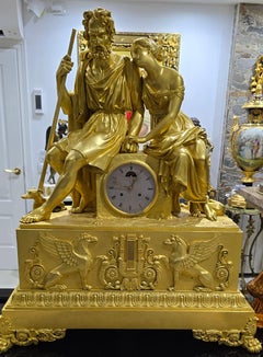 Reloj de sobremesa dorado al mercurio, doble cara con calendario, siglo XIX