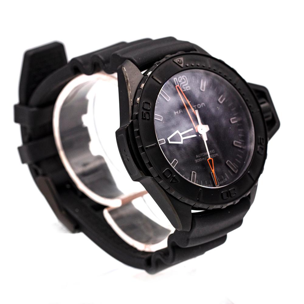 HAMILTON KHAKI NAVY FROGMAN Watch H778450 Ref: D363125SO Men's watch Brand New, 46mm black steel case excluding crown. Sapphire crystal. Black rubber strap with pin buckle clasp. Automatic movement. Water resistant 30atm. Supplied with box and