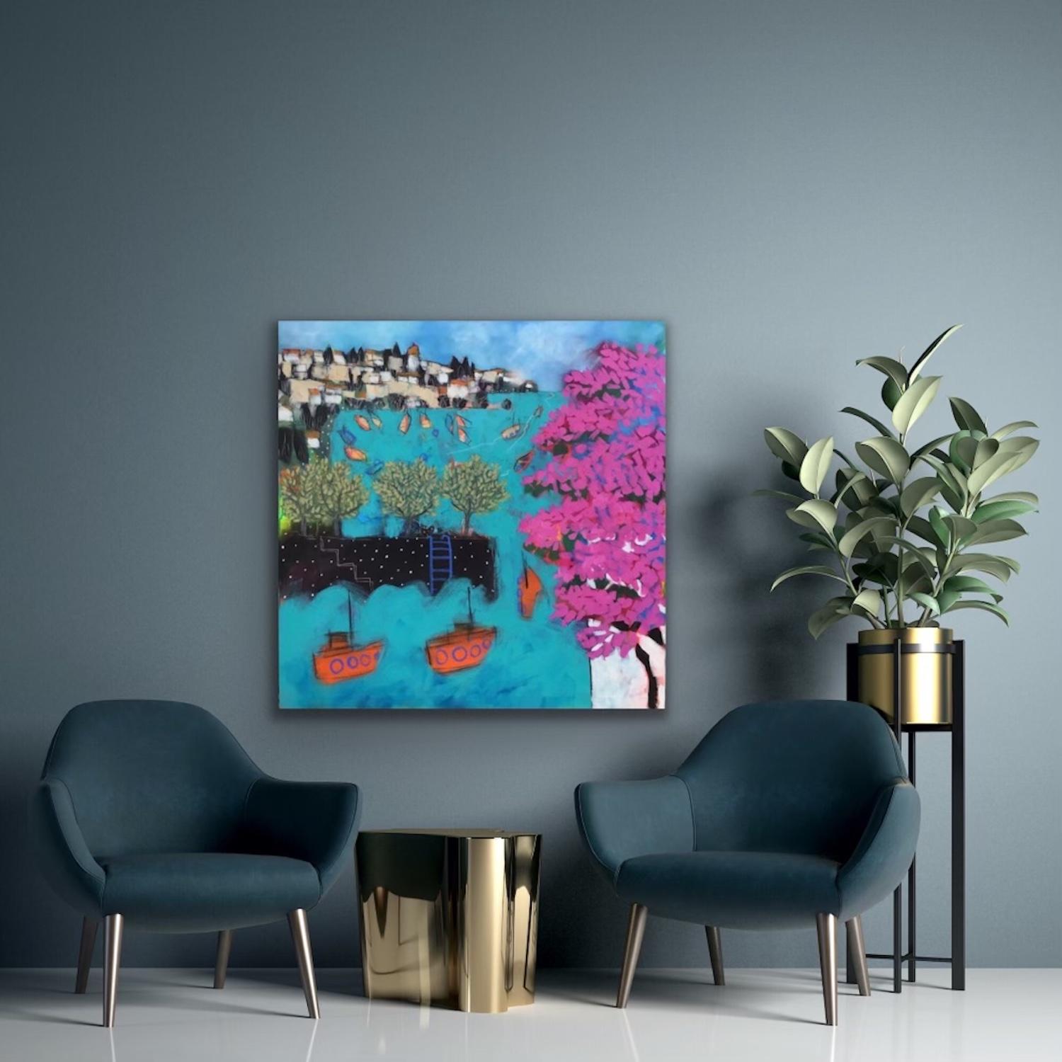 Greek Harbour by Relton and Marine [2022]
original and hang signed by the artist 

Acrylic paint on canvas

Image size: H:107 cm x W:107 cm

Complete Size of Unframed Work: H:107 cm x W:107 cm x D:4.5cm

Sold Unframed

Please note that insitu images