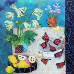 Primulas and Figs by Relton Marine, Original painting, Still Life, Pattern