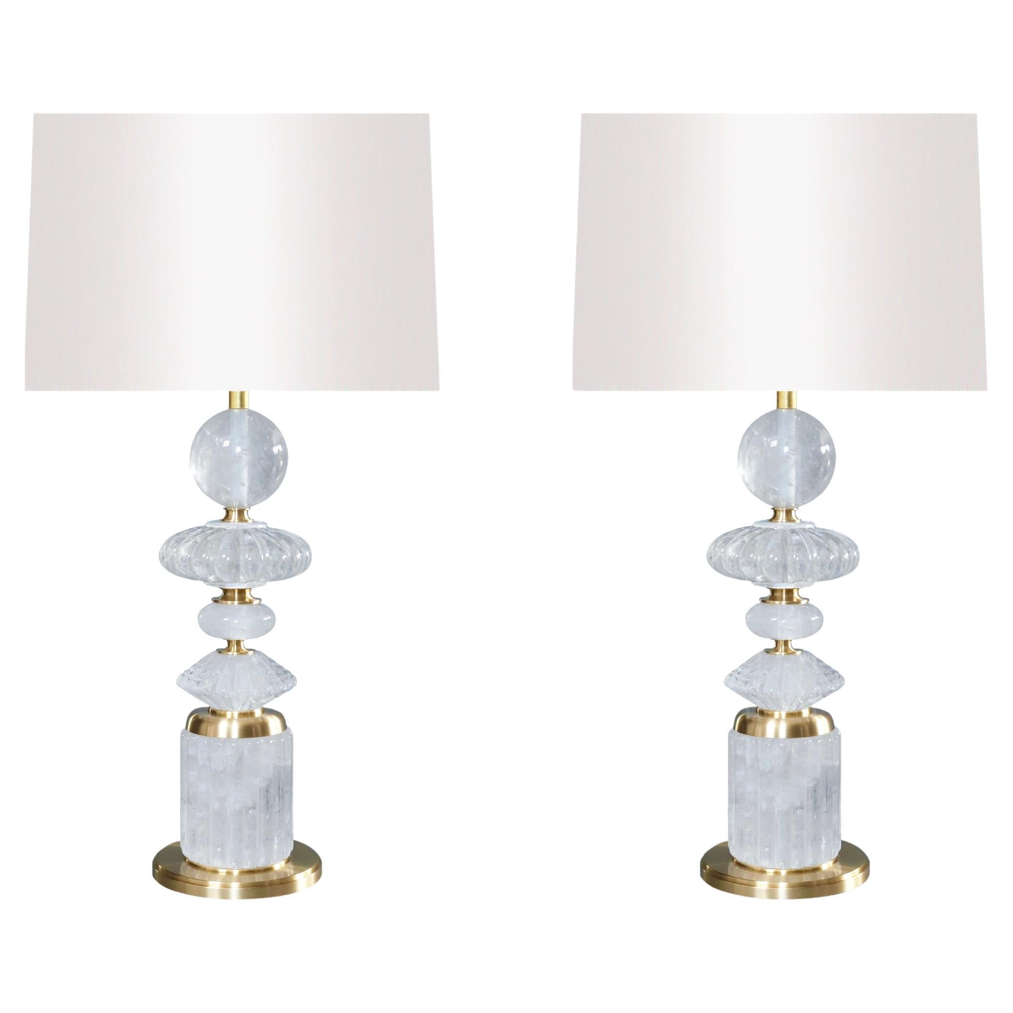 RELUCENT28 Rock Crystal Table Lamps by Phoenix Gallery, Satin Brass Finish, New