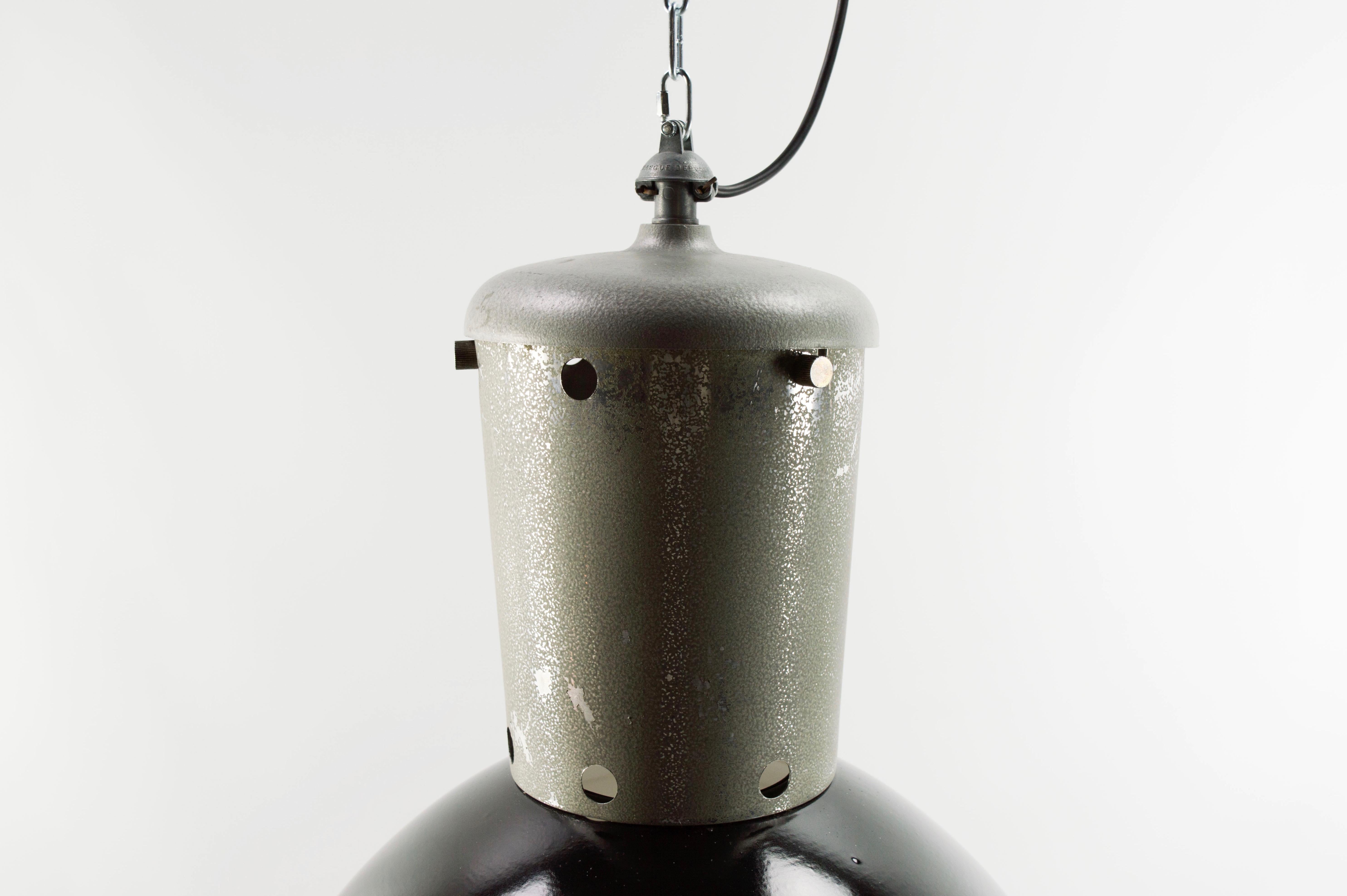 Enameled Reluma Industrial Black Enamel Hanging Lamp from 1950-1960 For Sale