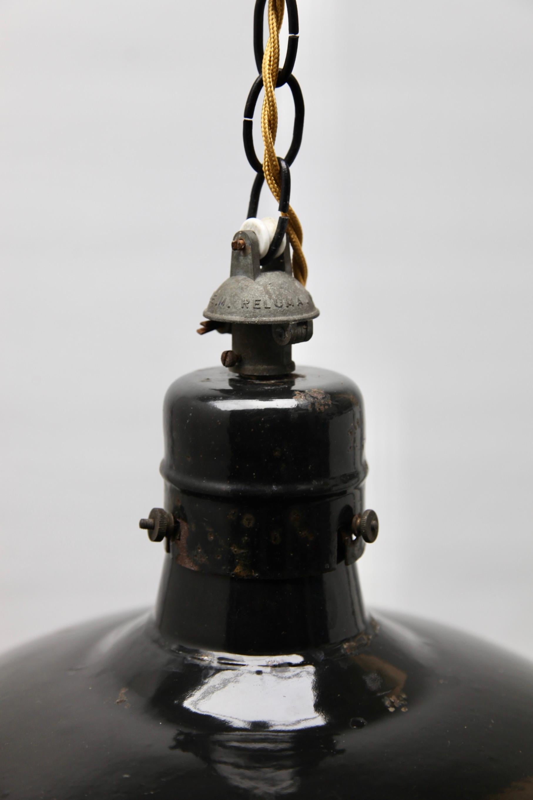 Reluma Iron Industrial Pendant Lamp, 1930s In Good Condition In Verviers, BE