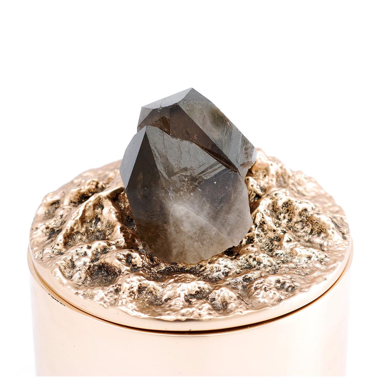 Meva collection bronze cast and polished decor or jewelry box topped with black quartz by Fakasaka. It is possible to produce this piece without the stone or with alternative stone options. Handmade to order.