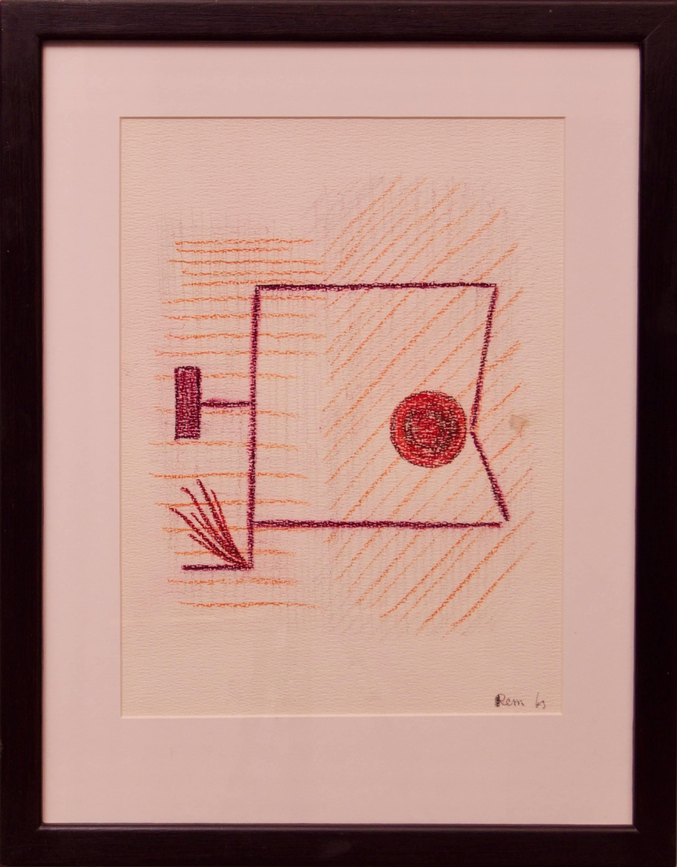 Mid Century Abstract Mixed Media Drawing by Rem Raymond Coninckx - Belgium For Sale 1