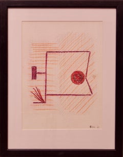 Dibujo abstracto en técnica mixta de mediados de siglo de Rem Raymond Coninckx - Bélgica