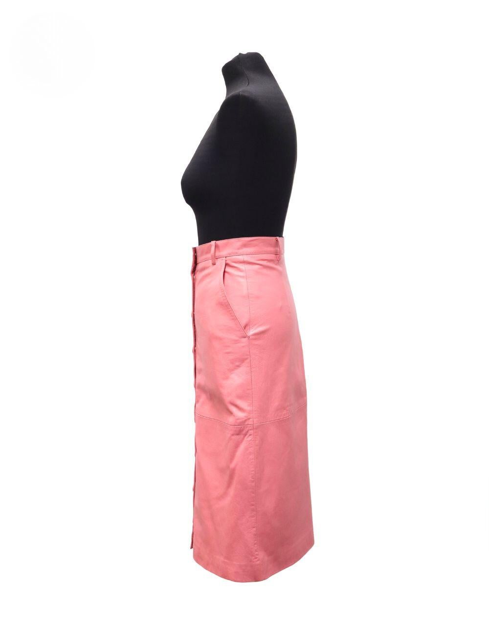 Remain Birger Christensen Bellis Leather A-Line Skirt, features a high waist, snap closure at front, slit pockets at front, and belt loops.

Material: 100% Sheep Leather
Size: EU 34 / FR 36
Waist: 68cm
Hip: 88cm
Condition: Like New
