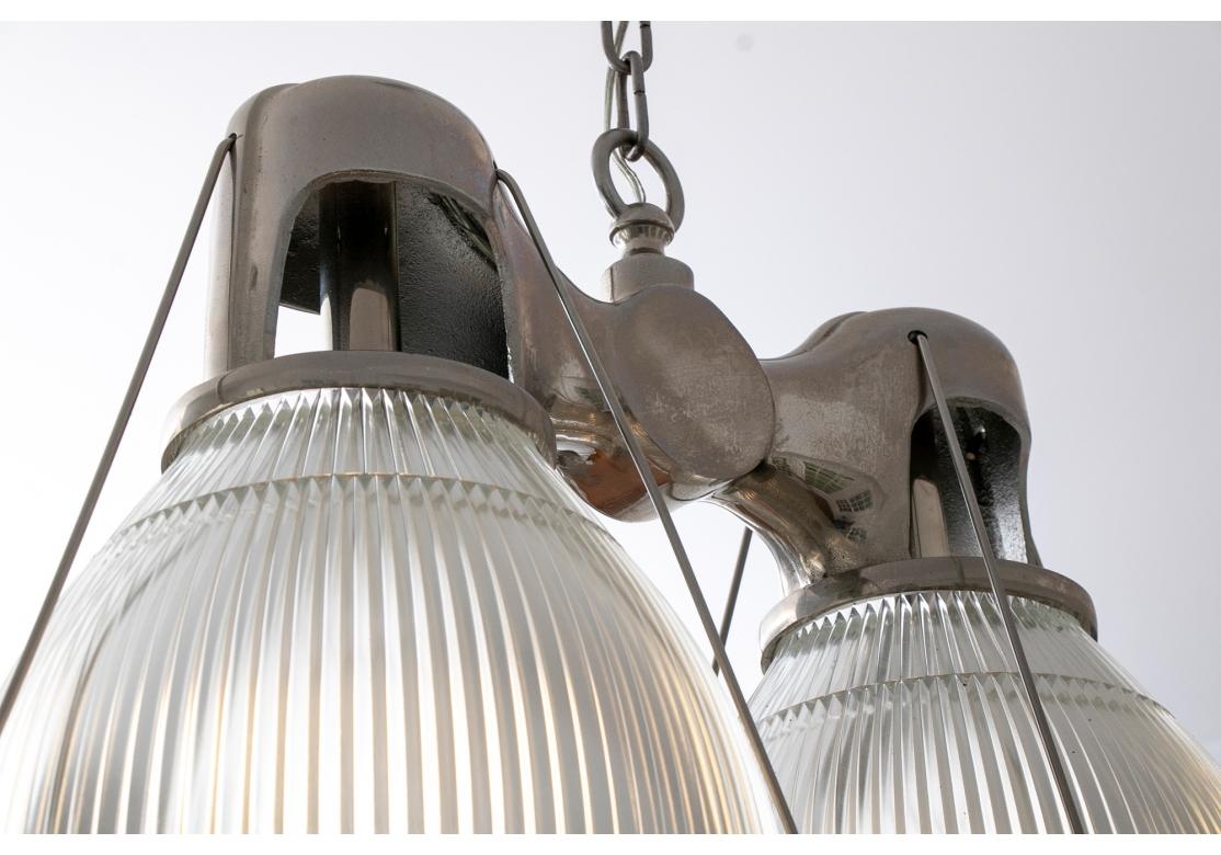 20th Century Remains Antique Lighting Holophane Industrial Double Pendant