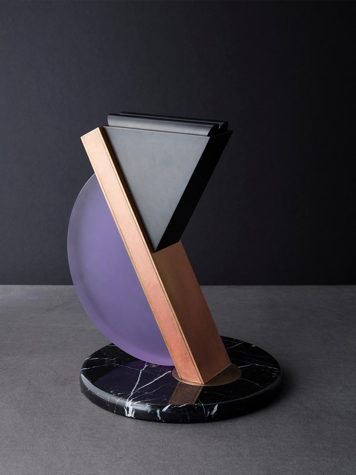 American Remains Light in Blackened Steel with Marble in Collaboration with Bianco Light For Sale