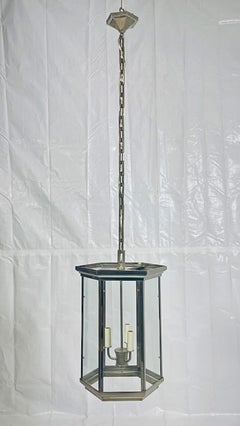 Remains Lighting "Philip" Hexagonal Nickel Lantern Pendant Light, American Light