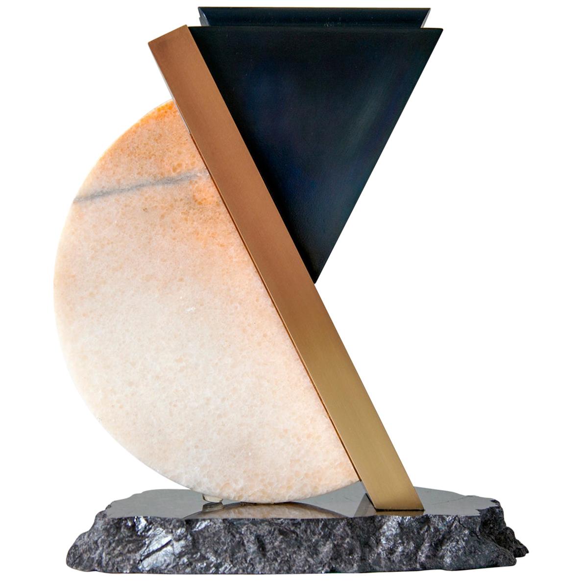 Remains Urn in Contemporary Blackened Steel with Marble, Satin Brass, Granite  For Sale