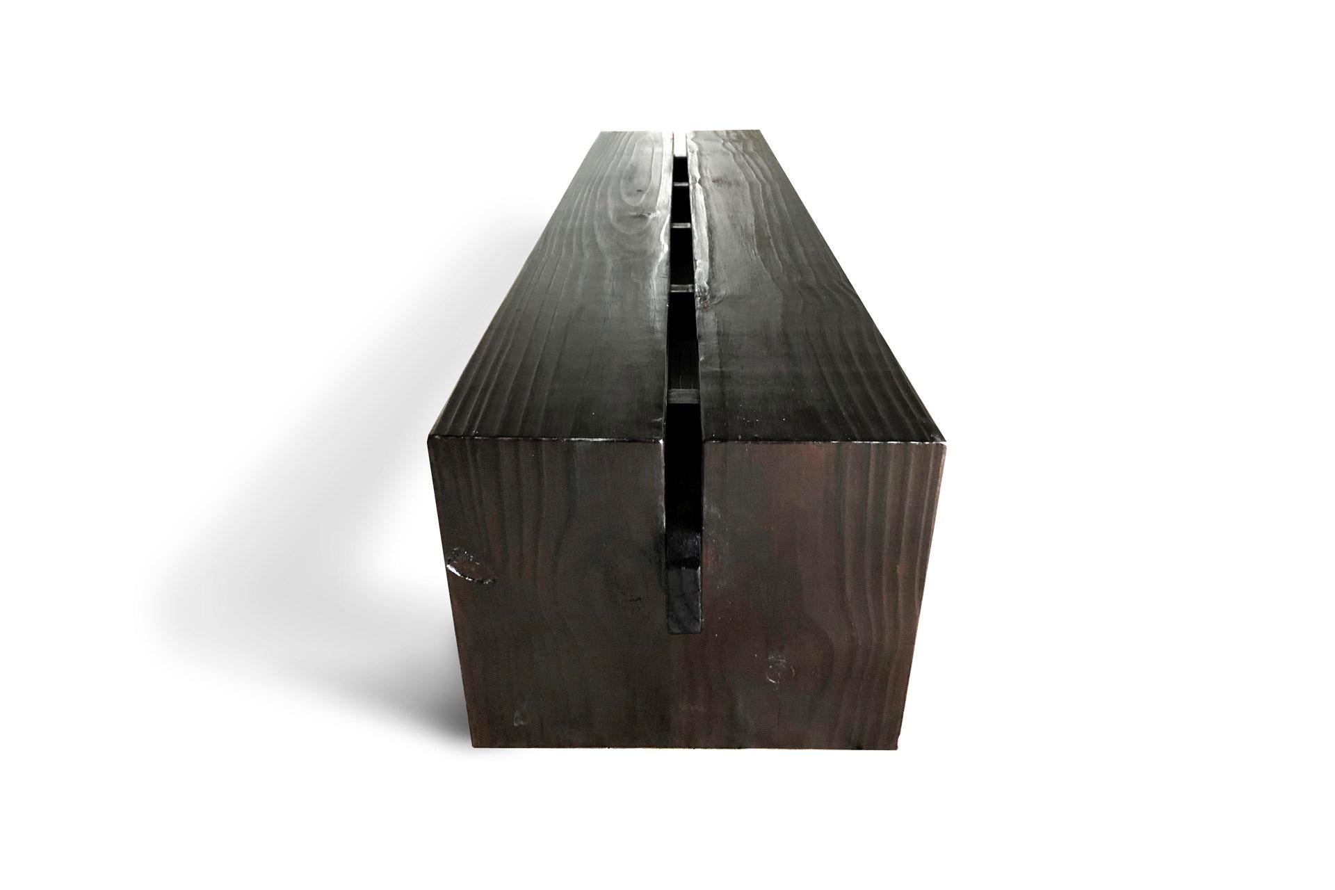 Hand-Crafted Remanso Bench in Brazilian Carbonized Solid Wood For Sale