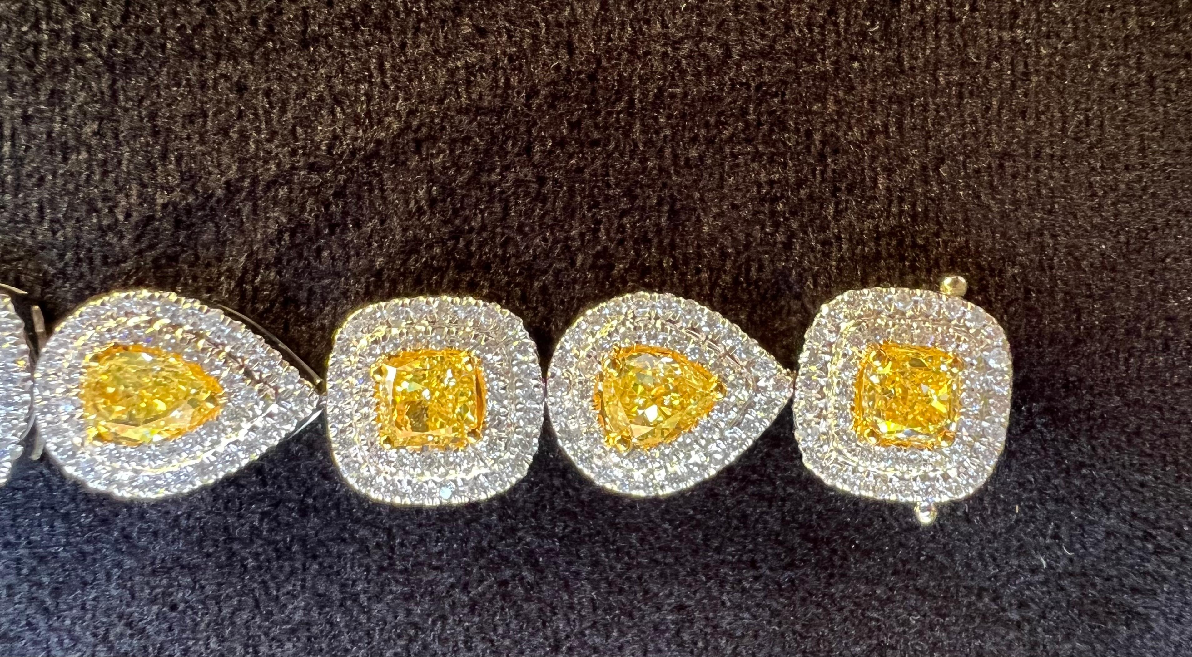 Remarkable 16.94 Carat Fancy Intense Yellow Diamond GIA Certified 18K Bracelet In Excellent Condition In Tustin, CA