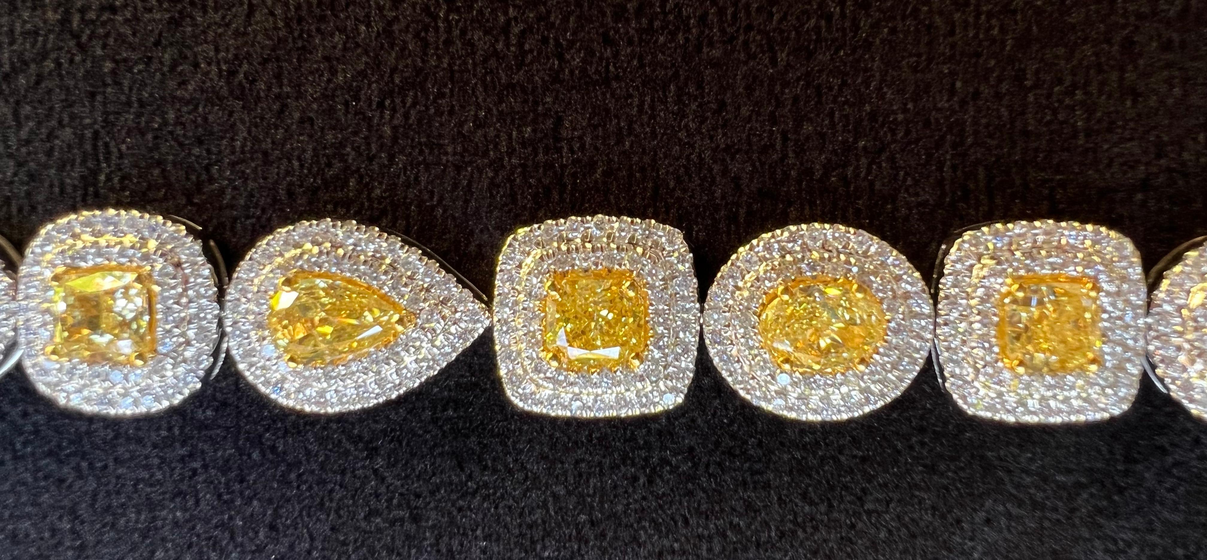 Women's Remarkable 16.94 Carat Fancy Intense Yellow Diamond GIA Certified 18K Bracelet