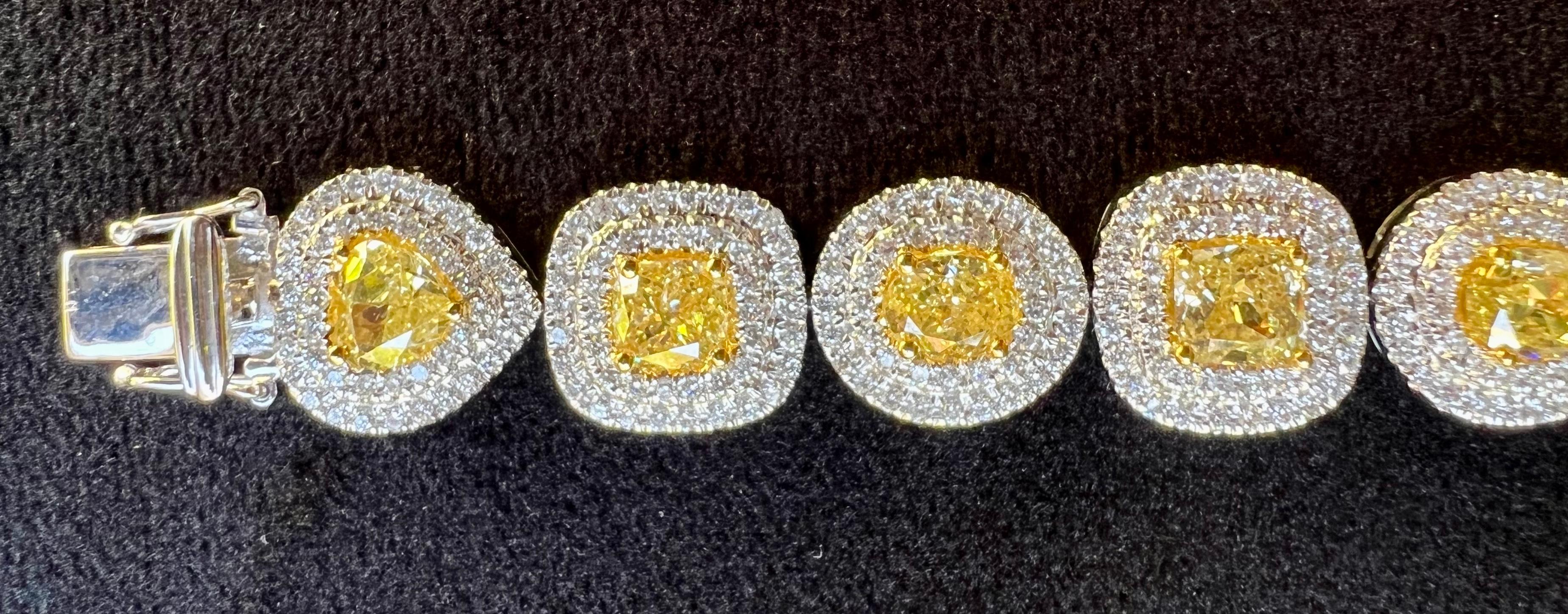 Remarkable 16.94 Carat Fancy Intense Yellow Diamond GIA Certified 18K Bracelet 1