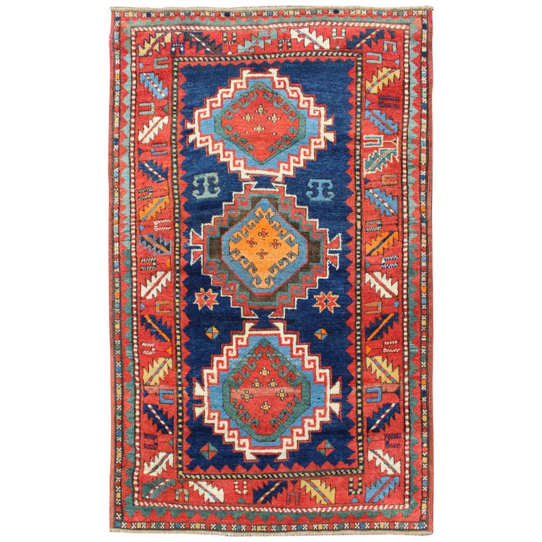 Remarkable Antique Caucasian Kazak Rug with Tribal Geometric Tri-Medallions  For Sale at 1stDibs | geometric kazak rug, caucasian kazak rugs, kazak rugs