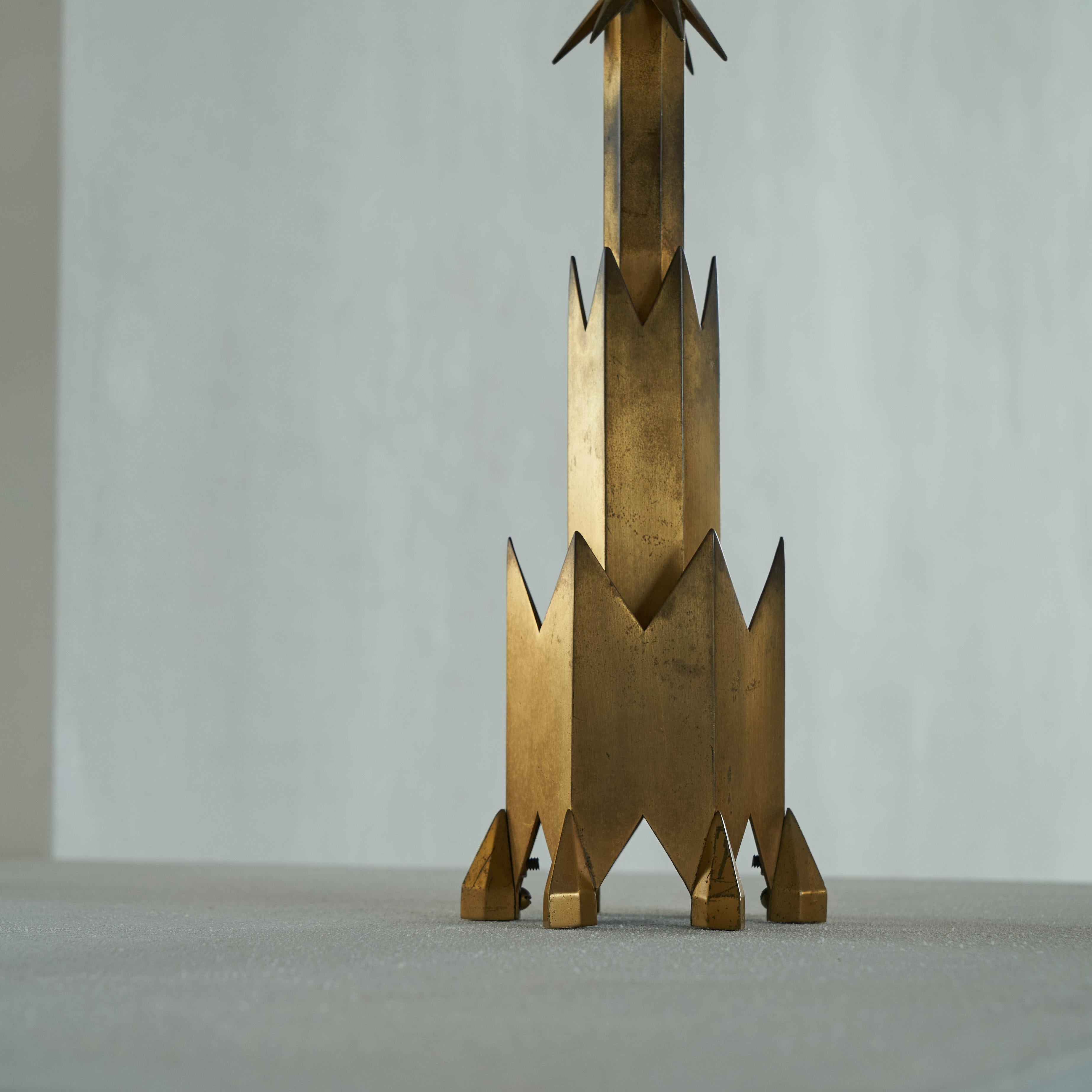 European Remarkable Art Deco Candle Holder in Brass For Sale