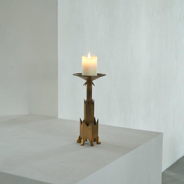 Hand-Crafted Remarkable Art Deco Candle Holder in Brass For Sale