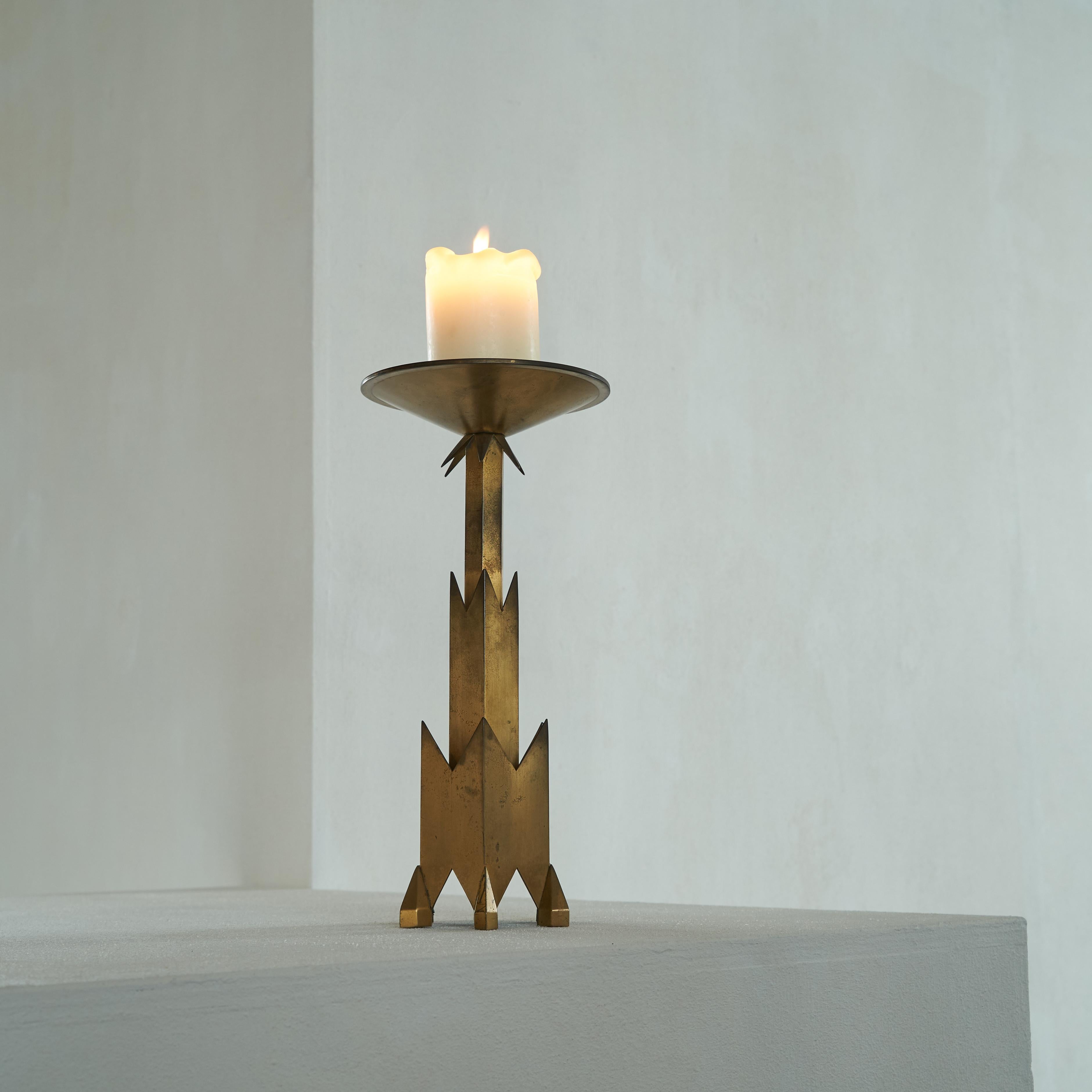 20th Century Remarkable Art Deco Candle Holder in Brass For Sale