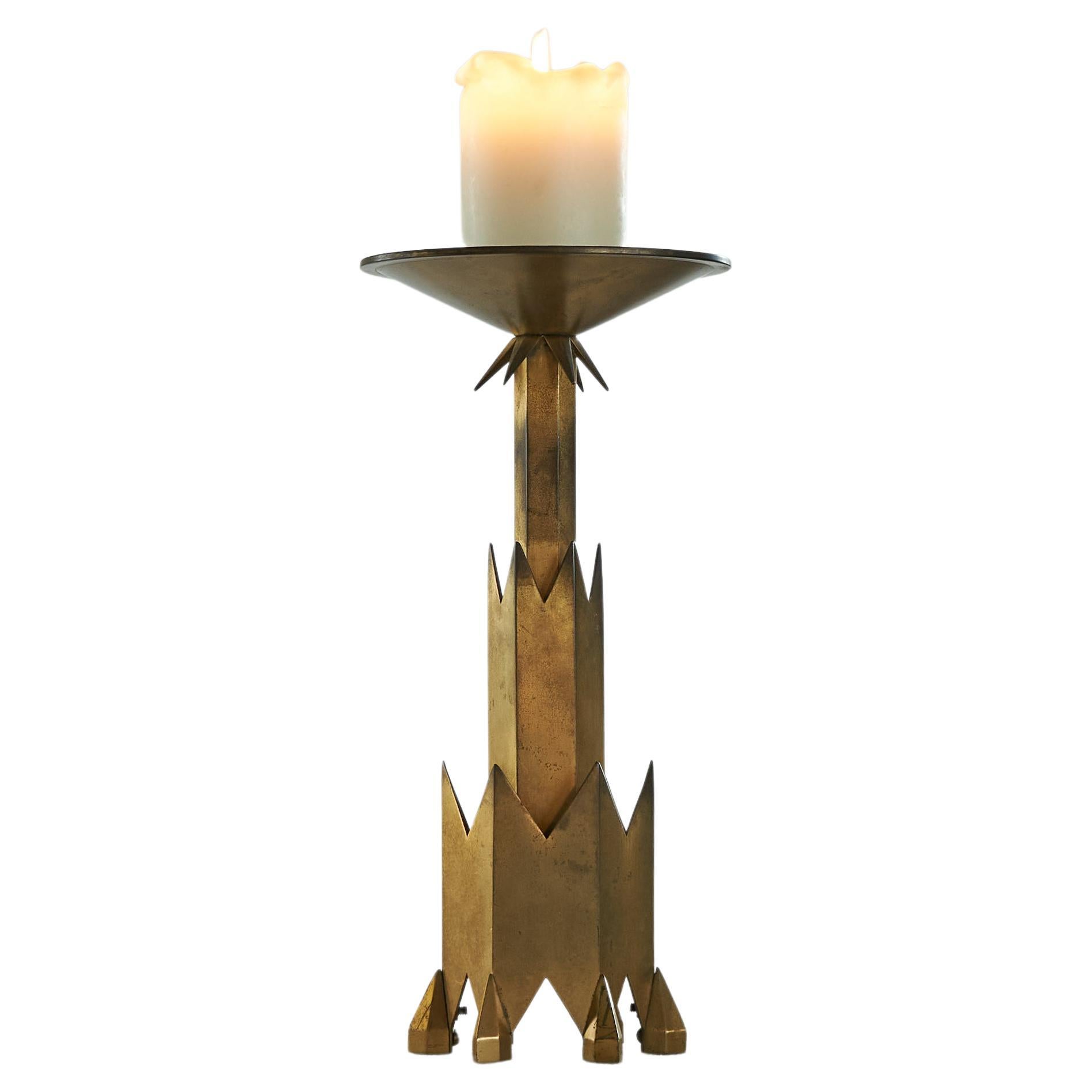 Remarkable Art Deco Candle Holder in Brass For Sale
