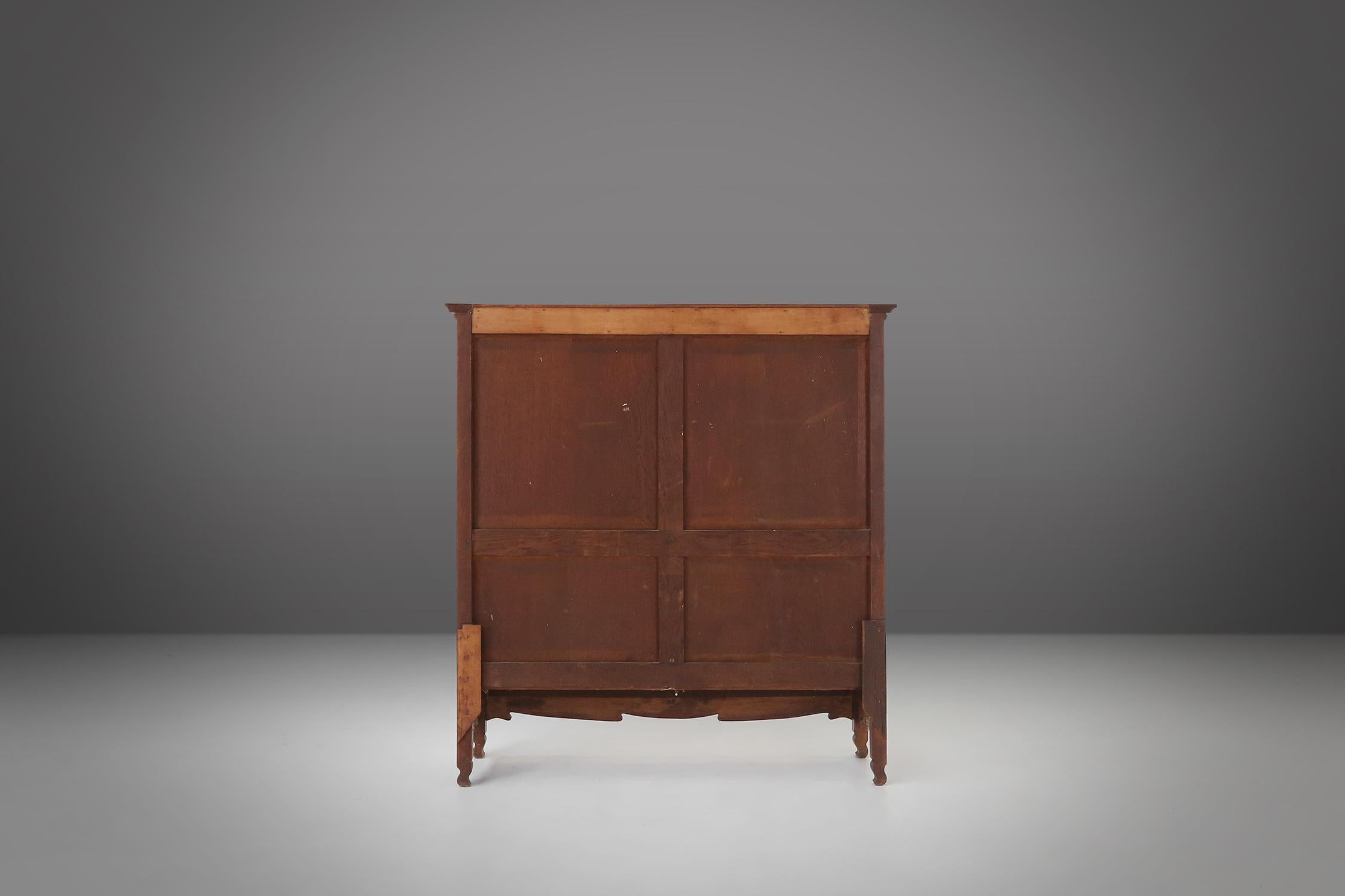 Remarkable Art Nouveau cabinet in oak with green glass door, France, 1910 For Sale 12