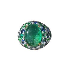 Remarkable Emerald Sapphire Diamond 18K Yellow Gold Ring For Her