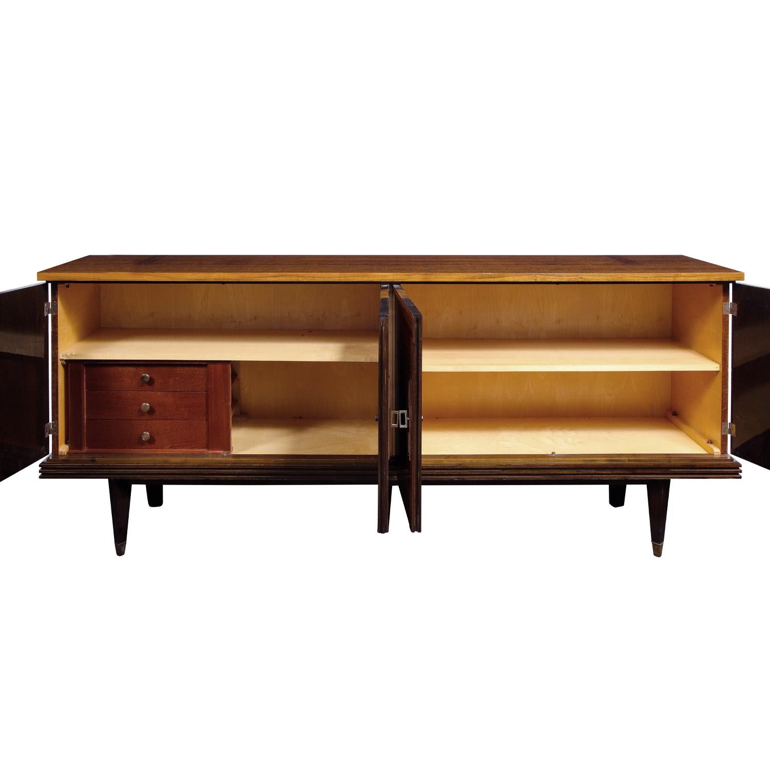 Mid-Century Modern Remarkable French 4 Door Credenza with Marquetry and Inlays 1950s 'Signed'