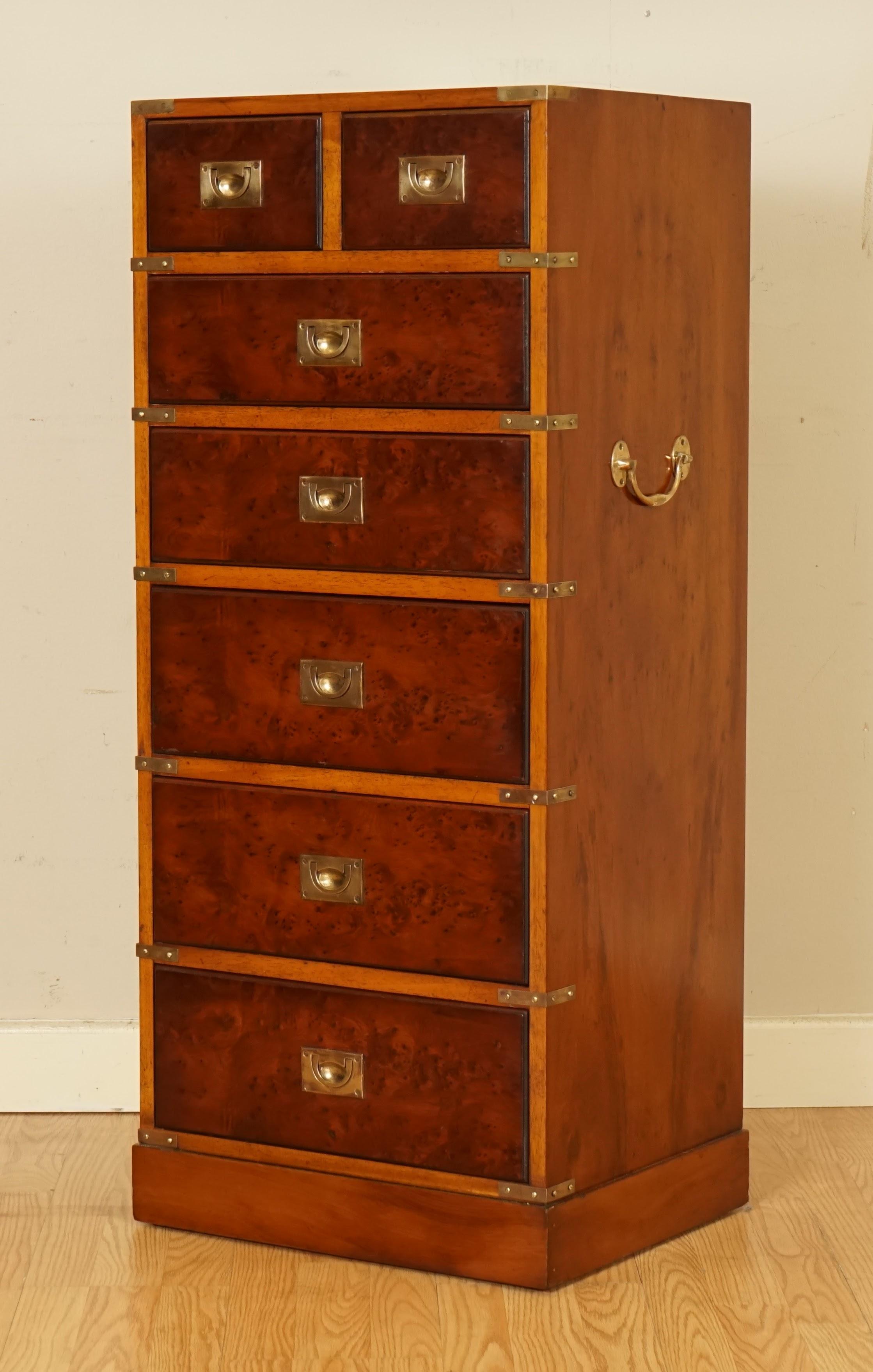 British Remarkable Fully Restored Burr Yew & Brass Wood Military Campaign Tallboy