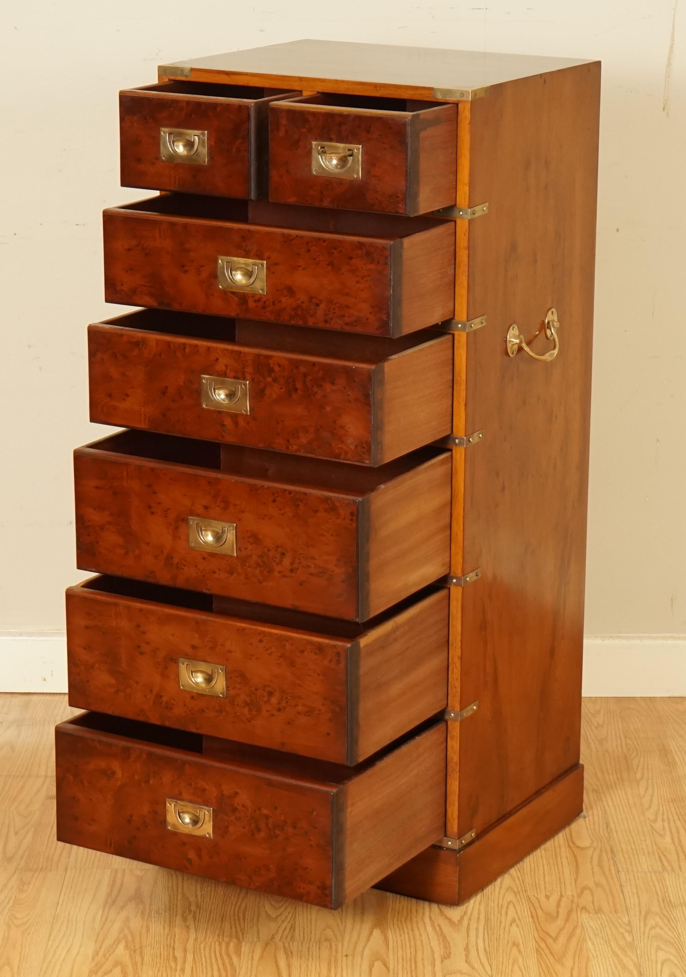 Hand-Crafted Remarkable Fully Restored Burr Yew & Brass Wood Military Campaign Tallboy