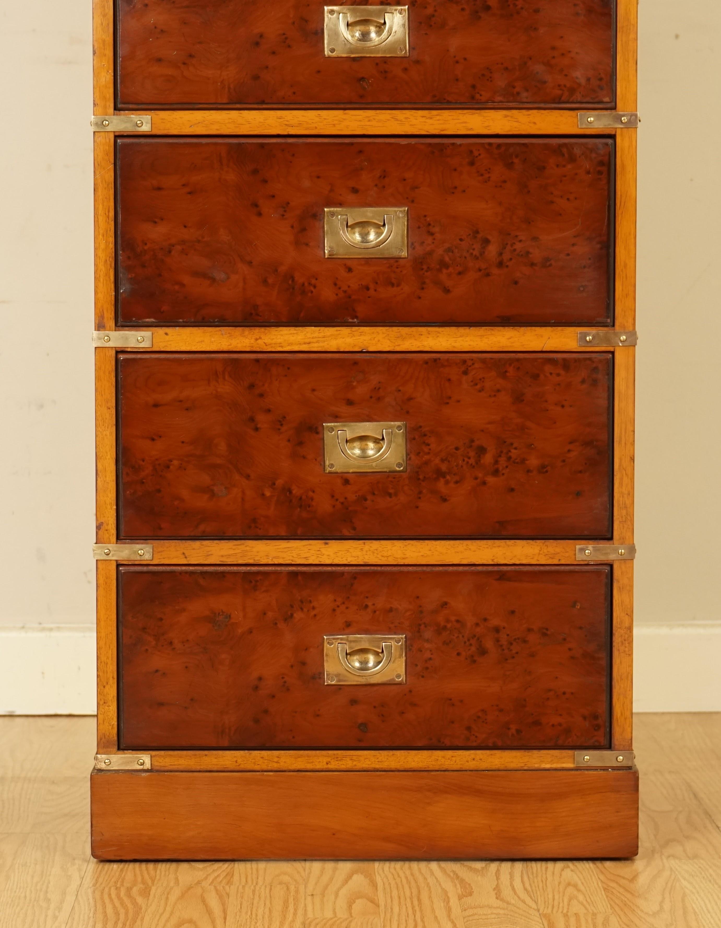 Remarkable Fully Restored Burr Yew & Brass Wood Military Campaign Tallboy 1