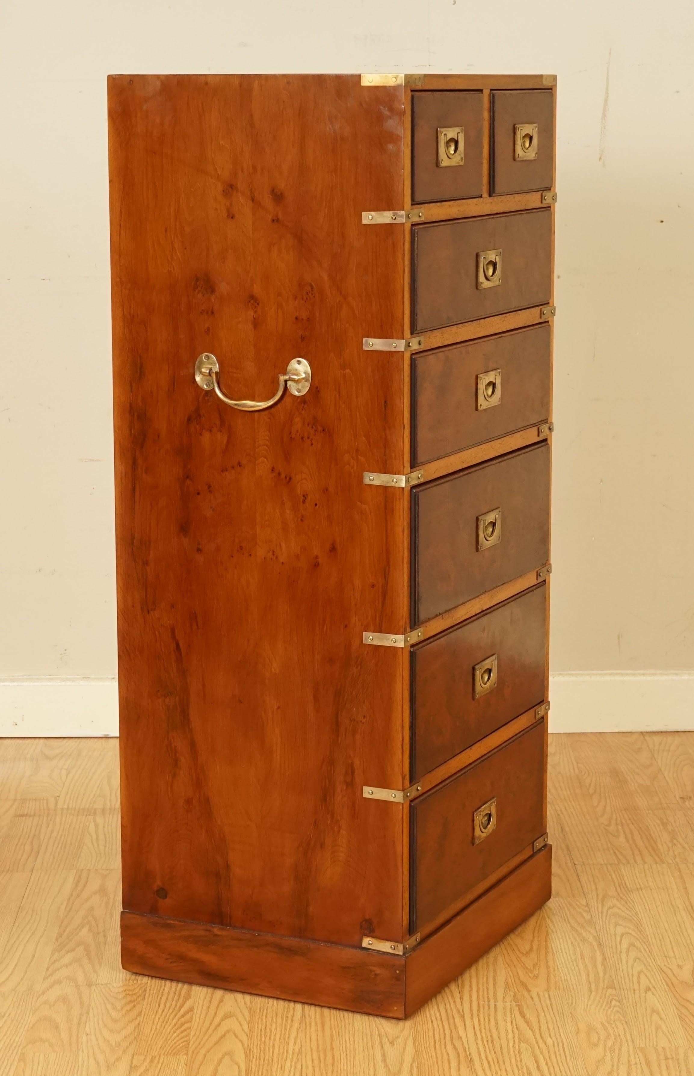 Remarkable Fully Restored Burr Yew & Brass Wood Military Campaign Tallboy 3