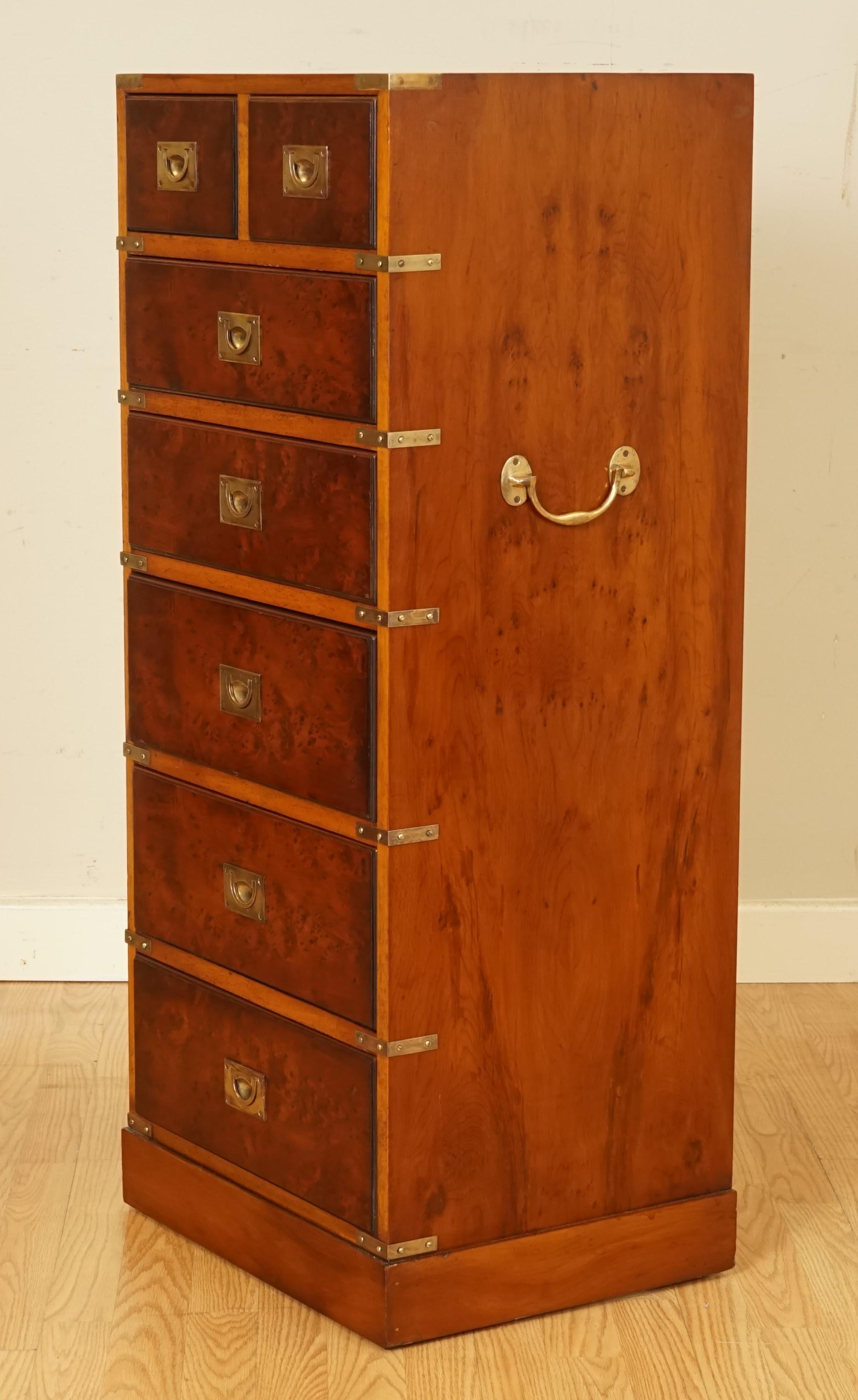 Remarkable Fully Restored Burr Yew & Brass Wood Military Campaign Tallboy 4