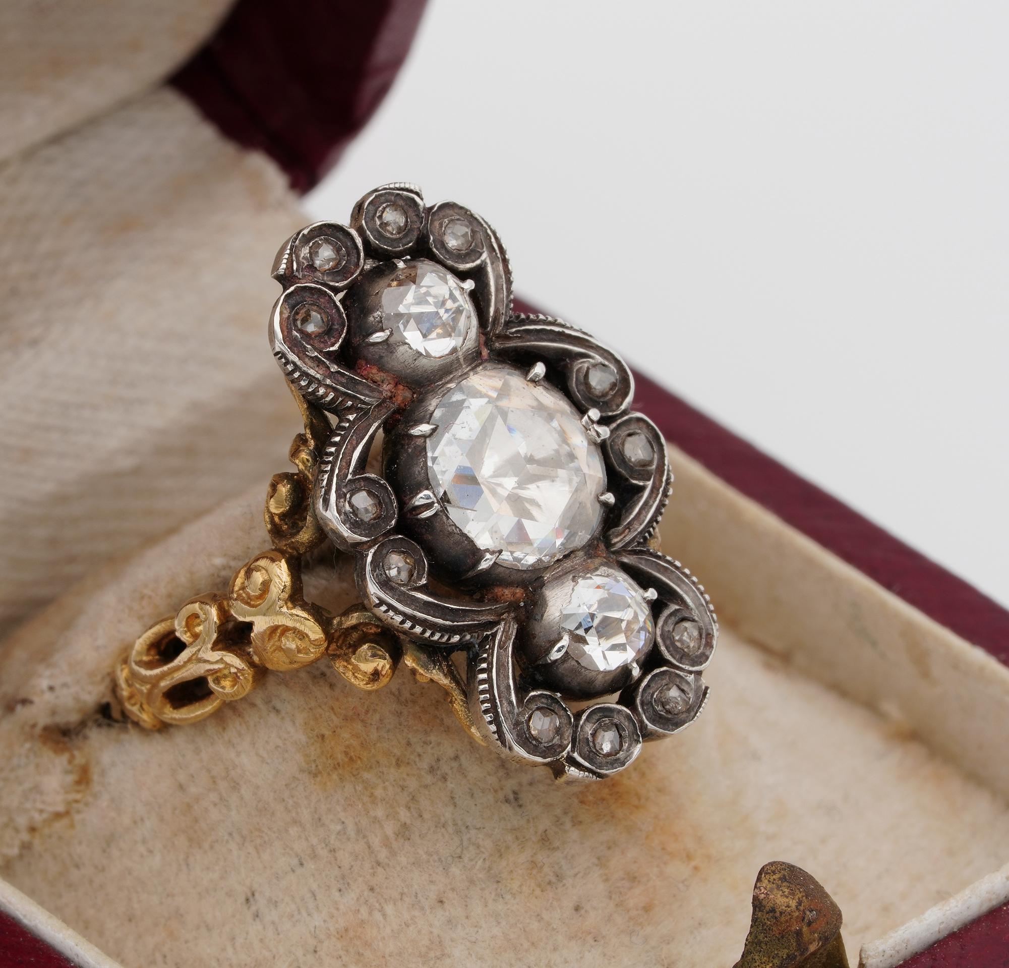 Women's Remarkable Georgian 1.80 Carat Diamond Rare Panel Ring, circa 1790