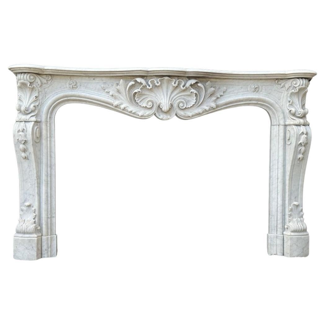 Remarkable Louis XV Style Fireplace, In Carrara Marble Circa 1880 For Sale