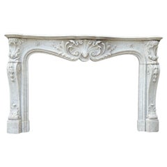 Antique Remarkable Louis XV Style Fireplace, In Carrara Marble Circa 1880